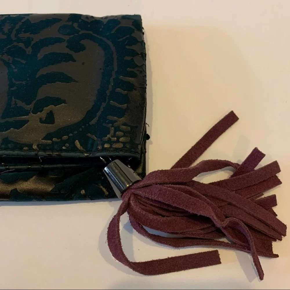 EUC The Limited Teal and Greige Velvet Damask Pouch Clutch Evening Bag Purse‎